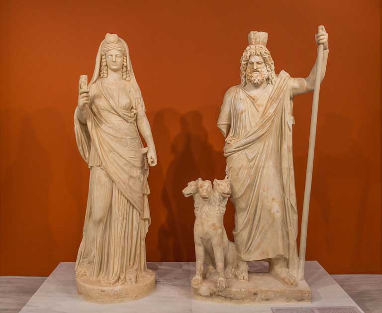 marble statues of Pluto, Proserpina and his three-headed dog Cerberus