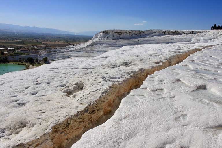 cracks on the limestone surface in Pamukkale
