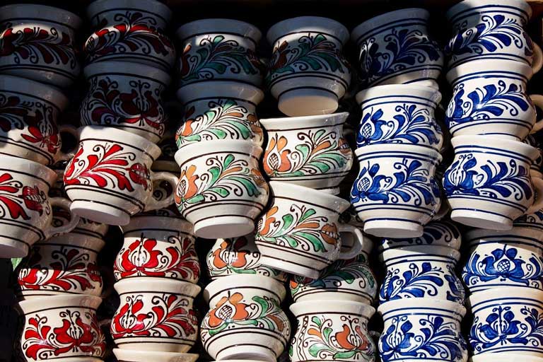 artisan market with handicraft mugs
