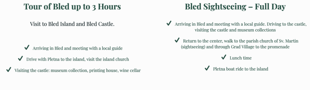 Additional info if you want to book a tour of Bled