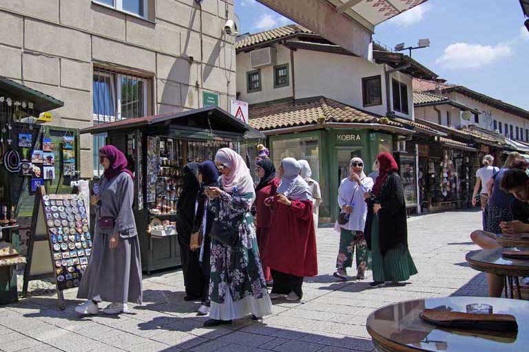 Bosnia women with Bosniac ethnicity wearing the hijab on the streets of Sarajevo