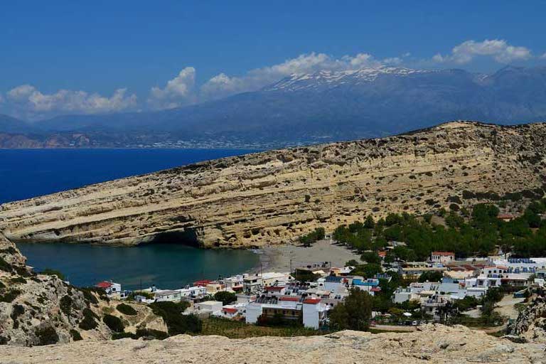 matala beach and caves in Matala bay