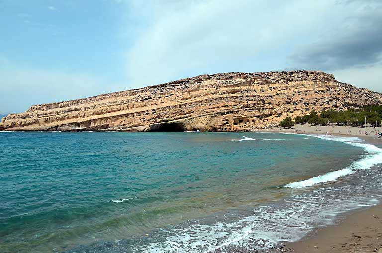 view of Matala caves and matala beach