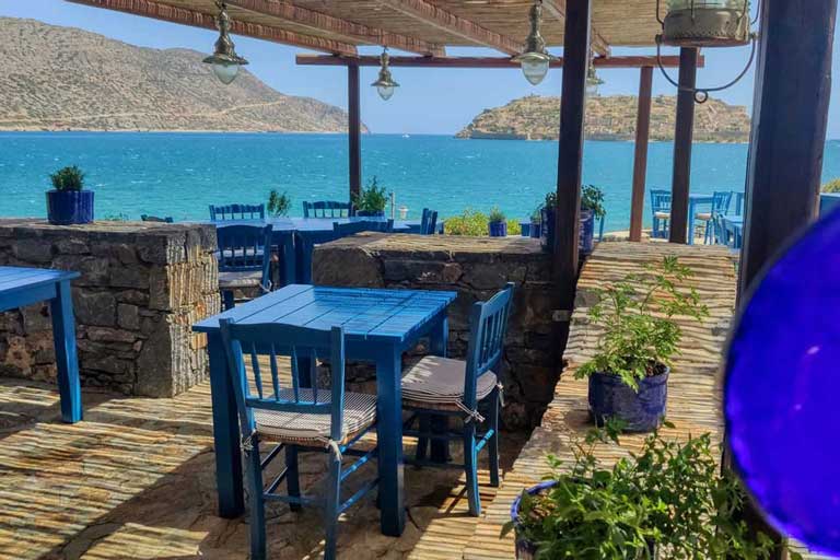 taverna at Plaka with Spinalonga island in the distance