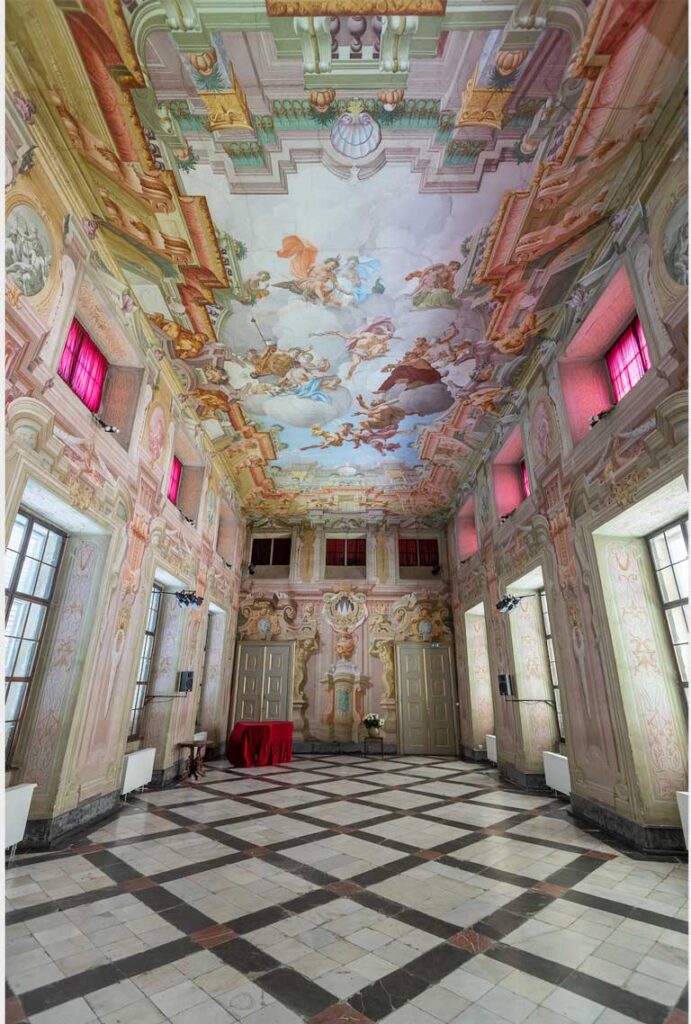 Amazing ceiling frescoes baroque style in Bistrica castle, Slovenia