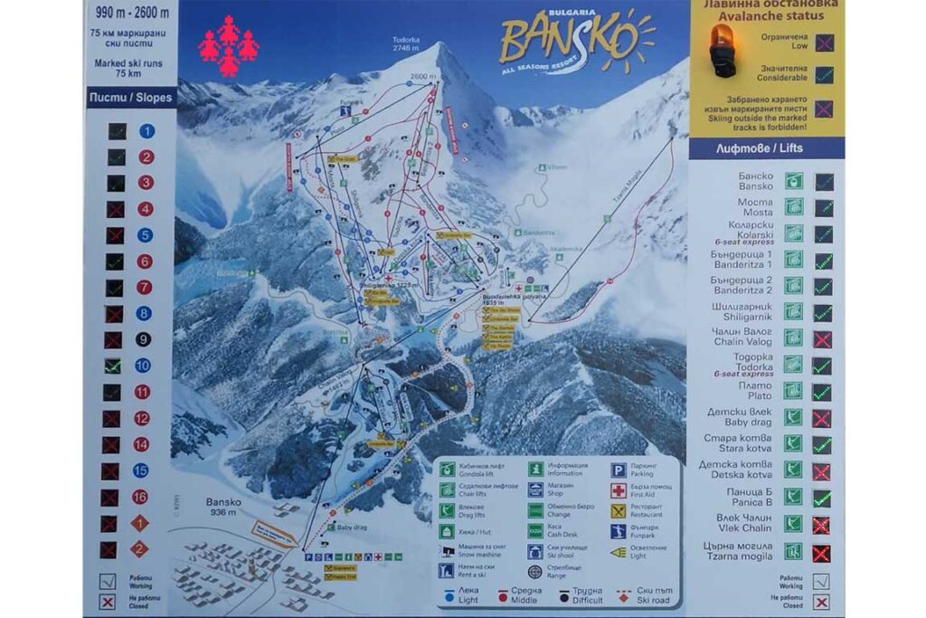 Bansko ski map live near gondola
