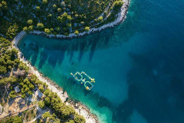 Ciovo Island near Trogir, aerial view of land and sea