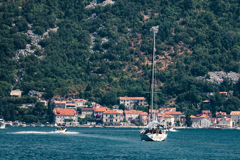 two vessels sailing in Kotor Bay, Montenegro