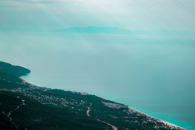 Vlore, Albania with  seaside view from Llogara Pass 